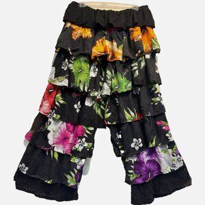 Nwt FUNKY STUFF boho ruffle hawaiian flamenco hippy rayon elastic waist PANTS XL